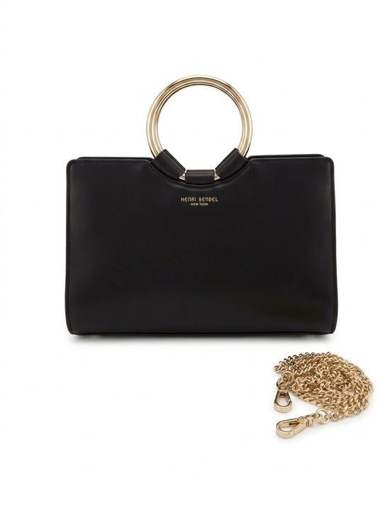 henri bendel Handbags - Henri Bendel Black Leather Petal Ring Satchel Crossbody Bag